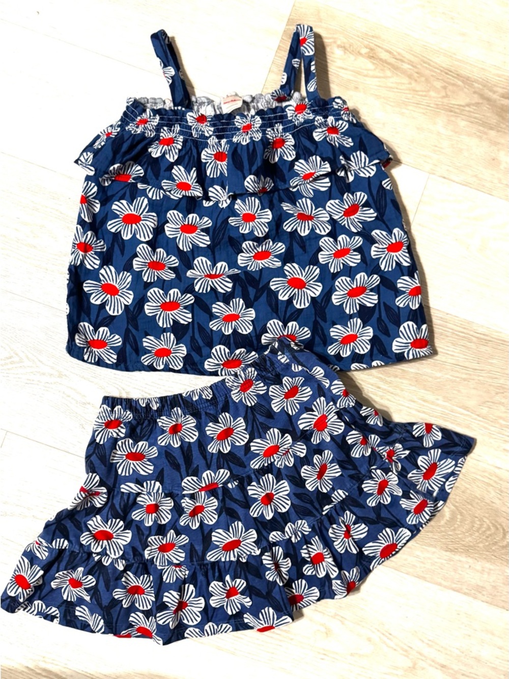 Girls Navy Floral skirt/tank set